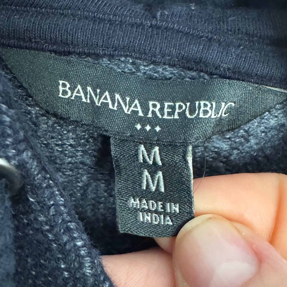 Banana Republic Textured Knit Pullover Hoodie Minimalist Casual Rich Navy Medium - Picture 4 of 5